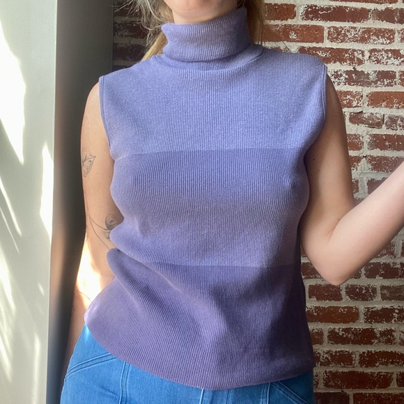 90s purple color block sleeveless turtleneck - Picture 5 of 7